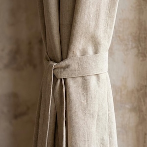 Cortinas opacas de lino: tela orgánica, beige avena cálido - Tamaños personalizados