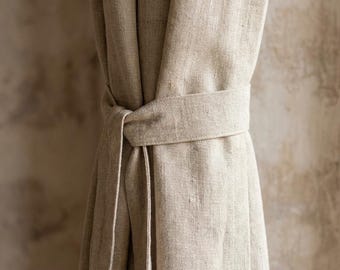 Cortinas opacas de lino: tela orgánica, beige avena cálido - Tamaños personalizados