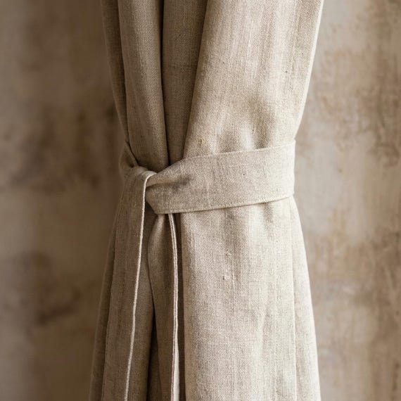 Blackout Linen Curtains: Organic Fabric, Warm Oatmeal Beige - Custom Sizes