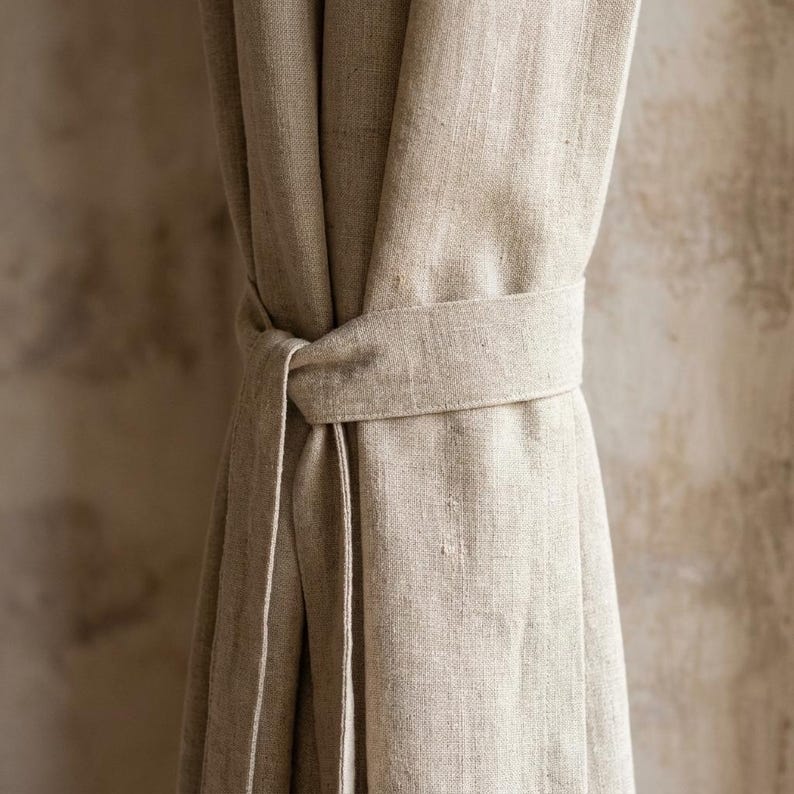 Blackout Linen Curtains: Organic Fabric, Warm Oatmeal Beige - Custom Sizes image 1