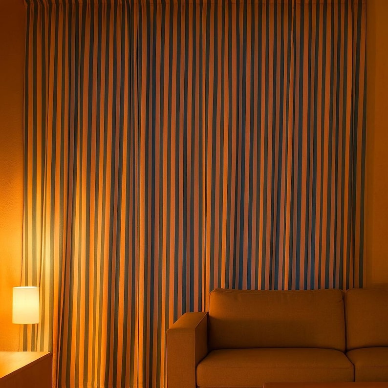 Organic Cotton Curtains: Hand Block-Printed Teal Stripes (Custom Sizes Available) image 8