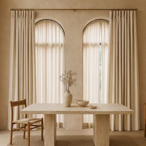 Pinch-Pleat Curtains: Cream Linen Herringbone (Blackout or Cotton Lined) image 9