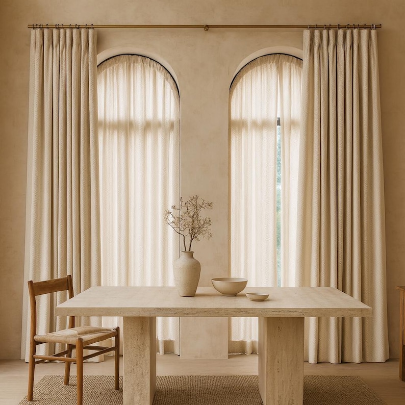 Pinch-Pleat Curtains: Cream Linen Herringbone (Blackout or Cotton Lined) image 9