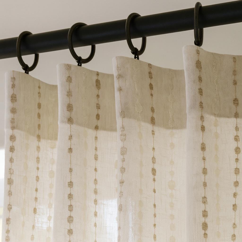 Sheer Linen Curtains: Embroidered Ivory With Taupe Dots (hooks