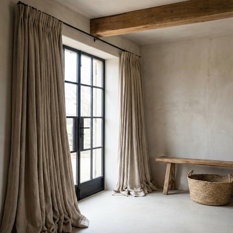 Blackout Linen Curtains: Organic Fabric, Warm Oatmeal Beige - Custom Sizes image 10