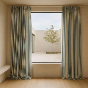 Organic Cotton Curtains: Hand Block-Printed Teal Stripes (Custom Sizes Available) image 5
