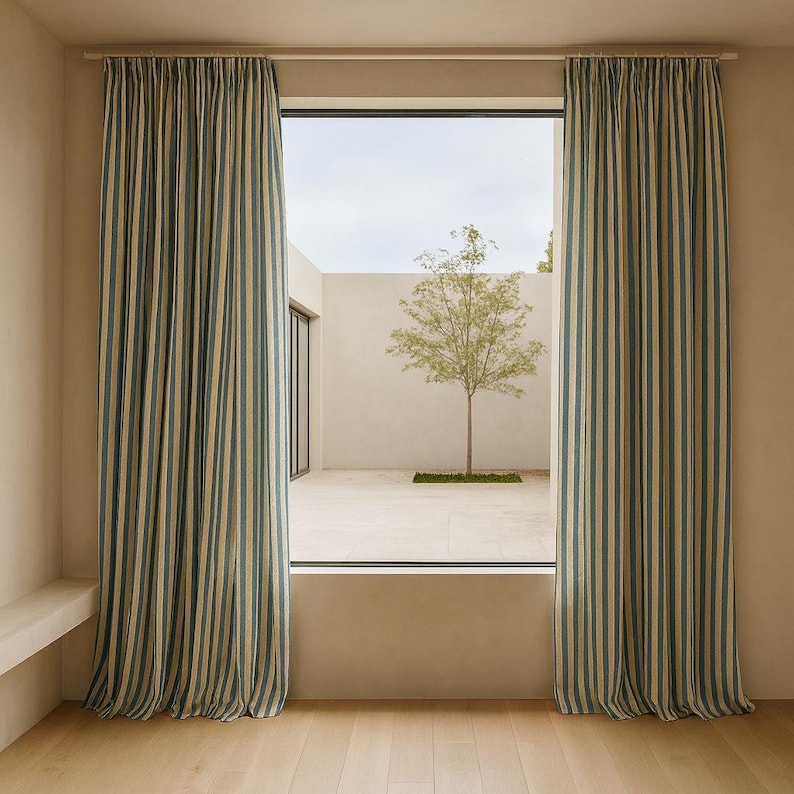Organic Cotton Curtains: Hand Block-Printed Teal Stripes (Custom Sizes Available) image 5