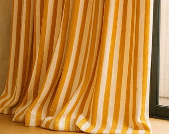 Boho Organic Cotton Curtains, Marigold Stripe (Set of 2 Panels)