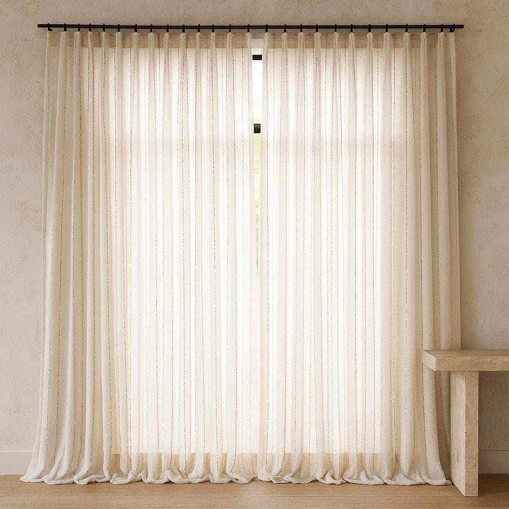 Sheer Linen Curtains: Embroidered Ivory With Taupe Dots (hooks