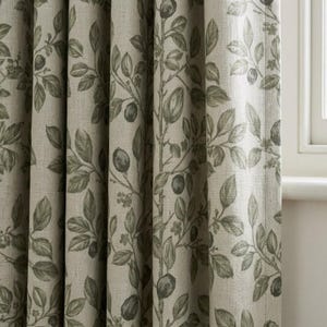 Botanical Leaf Print Linen Curtains: Beige Vine Floral Drapes (Set of 2)