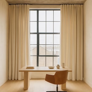 Pinch-Pleat Curtains: Cream Linen Herringbone (Blackout or Cotton Lined) image 8