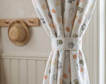 Paw Print Linen Curtains, Kids Nursery Decor, Pet Theme