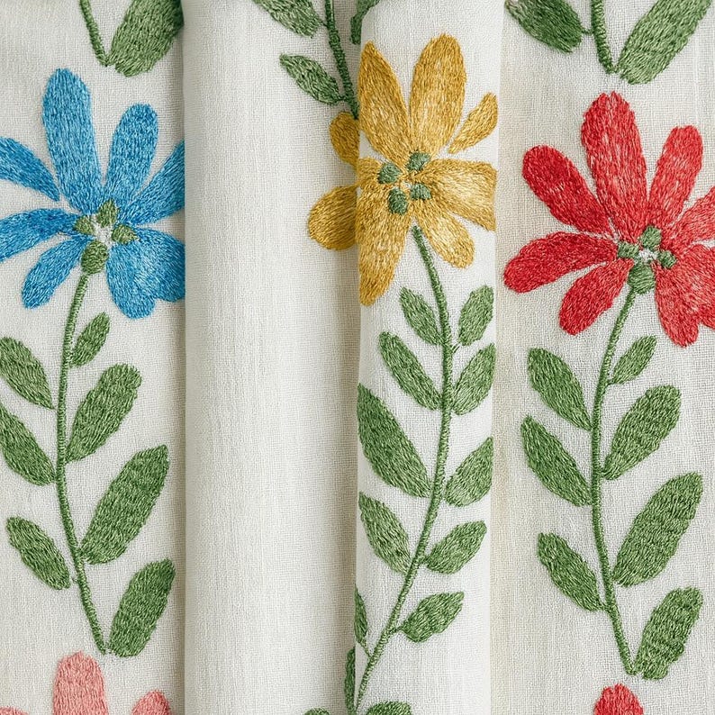 Linen Blackout Curtains: White Daisy Vine Embroidery (Kids Nursery, Custom Fit) image 5