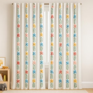 Linen Blackout Curtains: White Daisy Vine Embroidery (Kids Nursery, Custom Fit) image 4