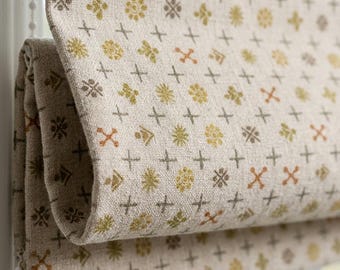 Cream Mustard Linen Roman Shade, Mid Century Atomic Geometric Printed Custom Blind, Blackout or Light Filtering Window Shade