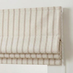 Beige vouwgordijn linnen vouwgordijn, OEKO-TEX, op maat gemaakt vouwgordijn met koord, verduisterende of lichtfilterende voering, boerderij