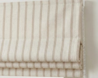 Tenda a pacchetto in lino a righe beige, OEKO-TEX, tenda a pacchetto con cordino personalizzata, fodera oscurante o filtrante, stile fattoria