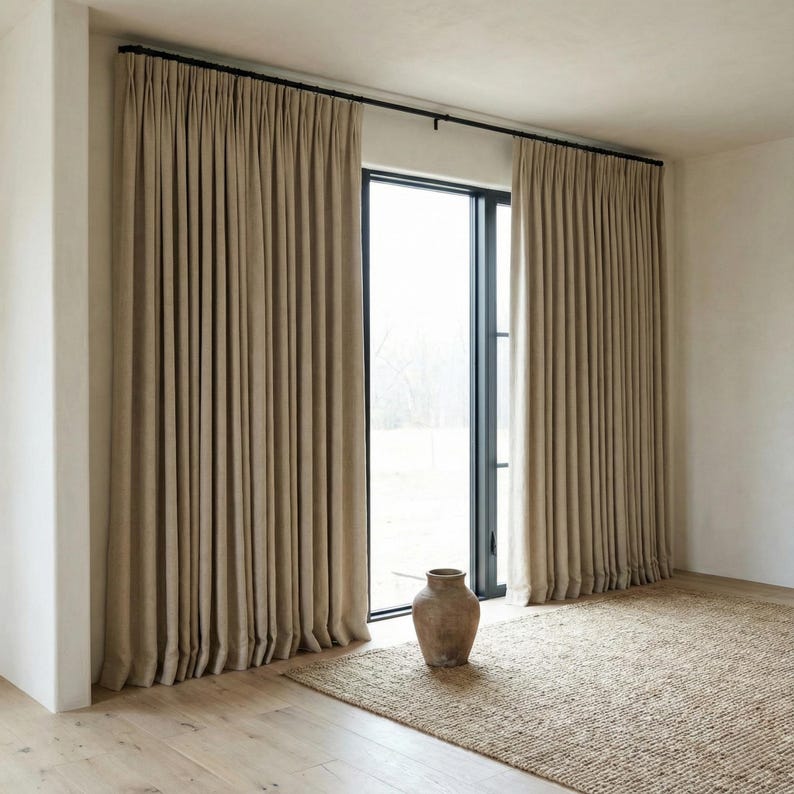 Blackout Linen Curtains: Organic Fabric, Warm Oatmeal Beige - Custom Sizes image 7