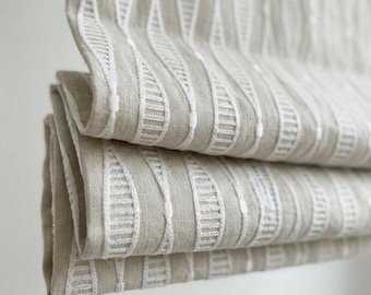 Embroidered Linen Roman Shade, Greige Beige & Ivory Geometric Blind, Custom Corded Window Shade, Blackout or Light Filtering
