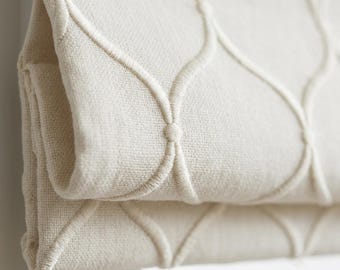 Custom Ivory Linen Roman Shade, Embroidered Ogee Trellis Blind, Corded Blackout or Organic Cotton Lined Shade