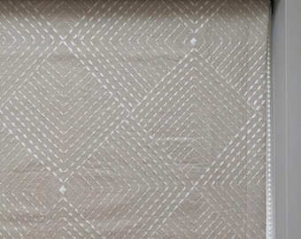 Seminatural Pearl Linen Roman Shade, White Diamond Geometric Embroidered Blind, Blackout or Light Filtering