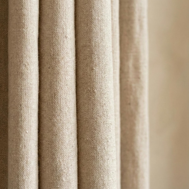 Blackout Linen Curtains: Organic Fabric, Warm Oatmeal Beige - Custom Sizes image 2