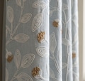 Blue Grey Embroidered Linen Curtains, Ivory Botanical Vine Drapes, Tan Floral Blackout Cotton Lined Custom Panels