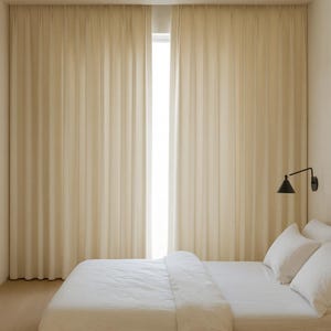 Pinch-Pleat Curtains: Cream Linen Herringbone (Blackout or Cotton Lined) image 2