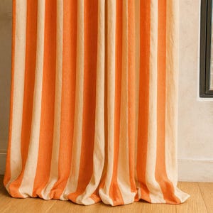 Rideaux Japandi en coton bio, rayures orange ivoire (options de hauteur personnalisées)
