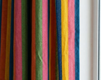 Rainbow Stripe Organic Cotton Curtains, Hand Block Print, Custom Size