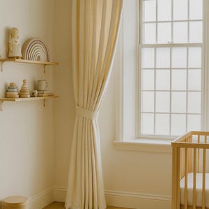Pinch-Pleat Curtains: Cream Linen Herringbone (Blackout or Cotton Lined) image 6