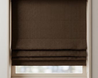 Persiana romana de lino con diseño de espiga en color chocolate oscuro, con cordón (filtración de luz o forro opaco)