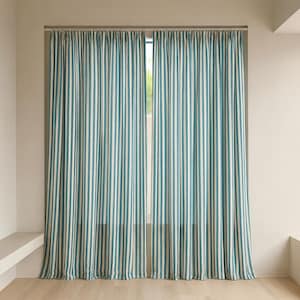 Organic Cotton Curtains: Hand Block-Printed Teal Stripes (Custom Sizes Available) image 3