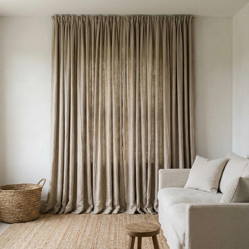 Blackout Linen Curtains: Organic Fabric, Warm Oatmeal Beige - Custom Sizes image 4