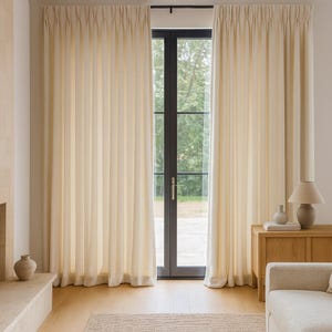 Pinch-Pleat Curtains: Cream Linen Herringbone (Blackout or Cotton Lined) image 7