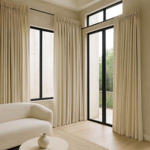 Pinch-Pleat Curtains: Cream Linen Herringbone (Blackout or Cotton Lined) image 3