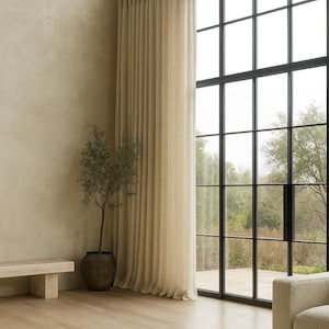 Pinch-Pleat Curtains: Cream Linen Herringbone (Blackout or Cotton Lined) image 4