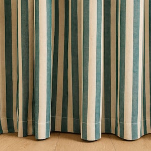 Organic Cotton Curtains: Hand Block-Printed Teal Stripes (Custom Sizes Available) image 1