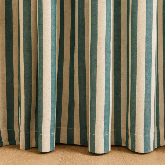 Organic Cotton Curtains: Hand Block-Printed Teal Stripes (Custom Sizes Available)