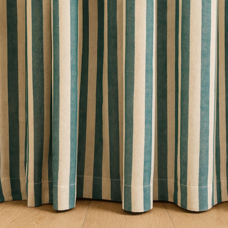 Organic Cotton Curtains: Hand Block-Printed Teal Stripes (Custom Sizes Available) image 1