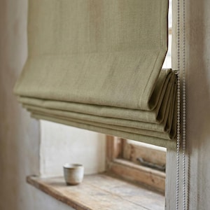 Aangepaste olijfsalie linnen visgraat vouwgordijn, verduisterende optie