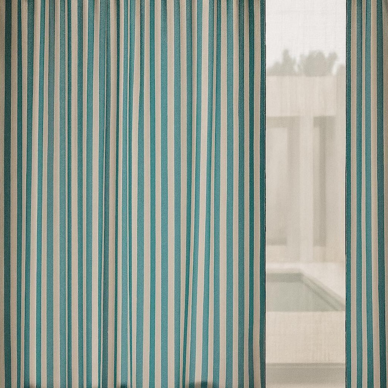 Organic Cotton Curtains: Hand Block-Printed Teal Stripes (Custom Sizes Available) image 6
