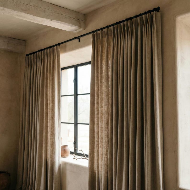 Blackout Linen Curtains: Organic Fabric, Warm Oatmeal Beige - Custom Sizes image 8