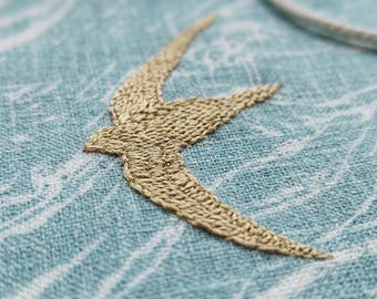 Estor romano de lino con bordado de pájaros volando, cortina para ventana de habitación infantil de estilo costero (opción opaca)