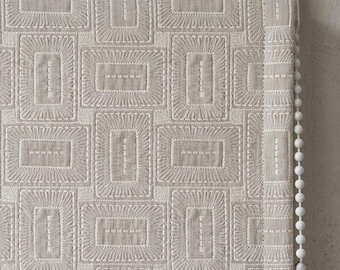 Beige Kora Pure Linen Roman Shade, Ivory Geometric Rectangle Embroidered Custom Blind, Blackout or Light Filtering