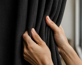 Organic Linen Blackout Curtains: Heavyweight Black, Set of 2