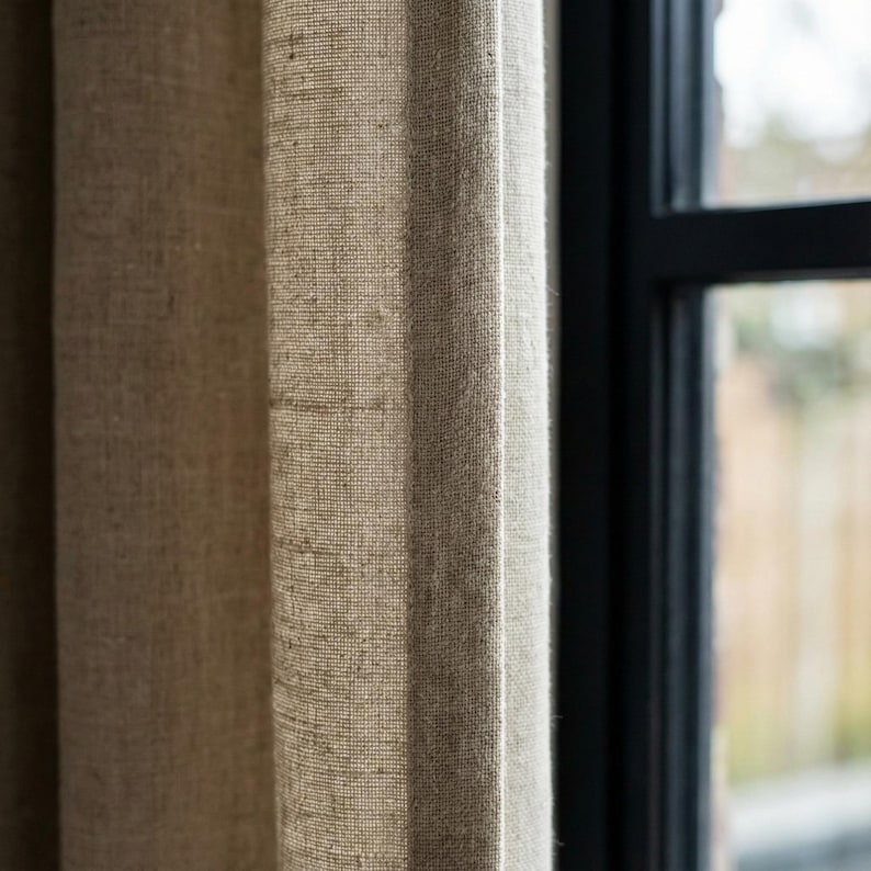 Blackout Linen Curtains: Organic Fabric, Warm Oatmeal Beige - Custom Sizes image 5