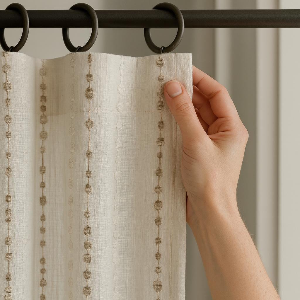 Sheer Linen Curtains: Embroidered Ivory With Taupe Dots (hooks