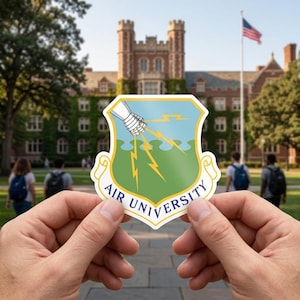 Air University Patch Sticker - USAF Military Vinyl Decal, Air Force Academic Emblem Design, Veteran Pride Laptop Water Bottle Gift