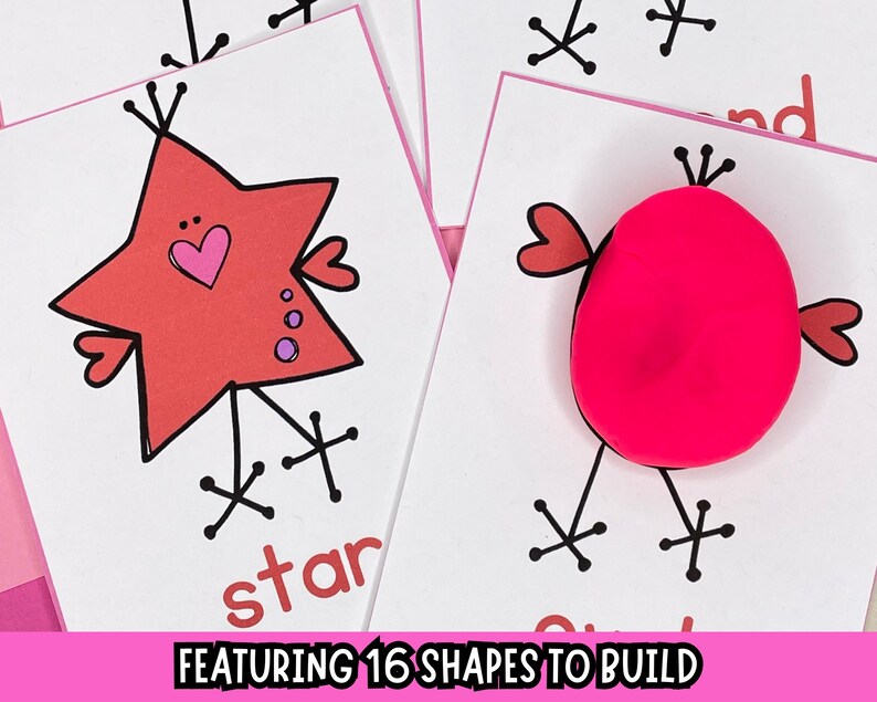 Valentine Shape Playdough Mats Printable, Preschool Shapes Activity ...